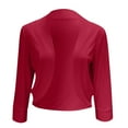thumbnail image 3 of Mnjin Casual Cropped Blazer Jackets for Women Solid Color 3/4 Sleeve Open Front Cardigan Short Jacket Suit Coat Outerwear (Red,Size-M), 3 of 6