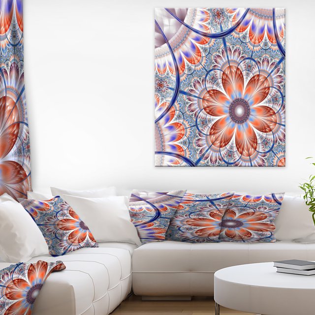 Brown and Blue Large Fractal Flower - Floral Canvas Art Print