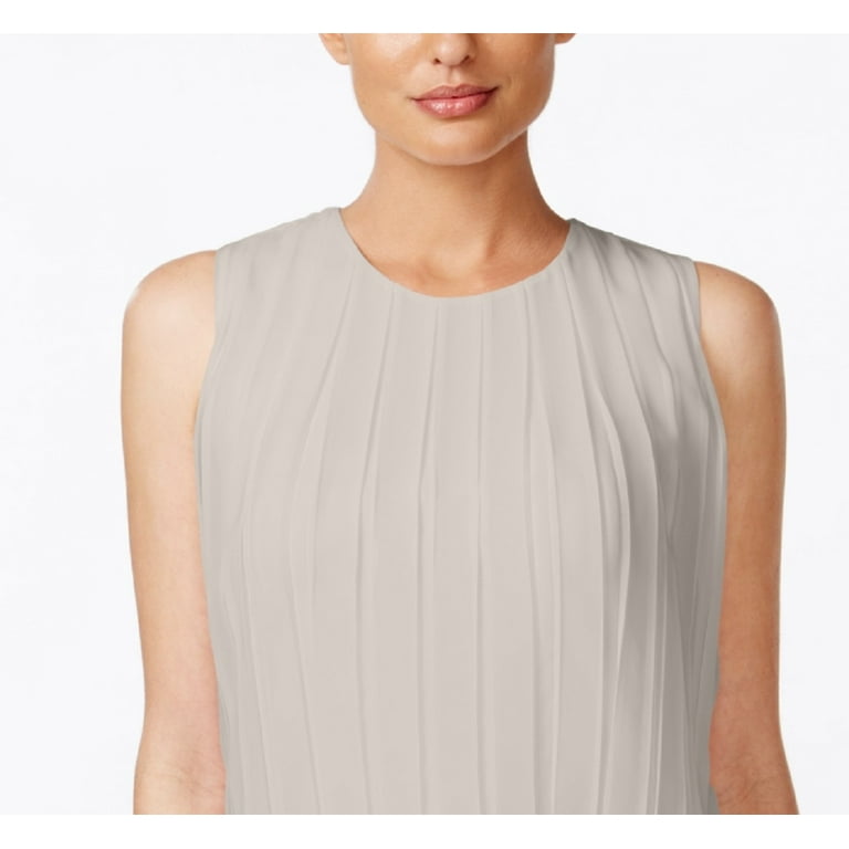 Calvin Klein Women s Sleeveless Pleated Blouse Beige Size X Large Walmart