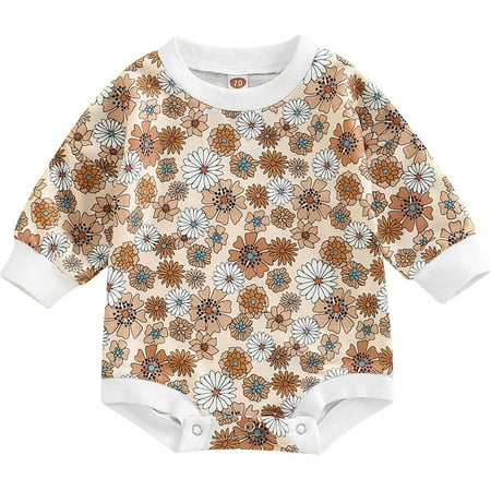 

PIKADINGNIS Newborn Baby Girl Fall Outfits Flower Romper Oversized Bodysuit Bubble Sleeve Sweater Crewneck Floral Sweatshirt Tops