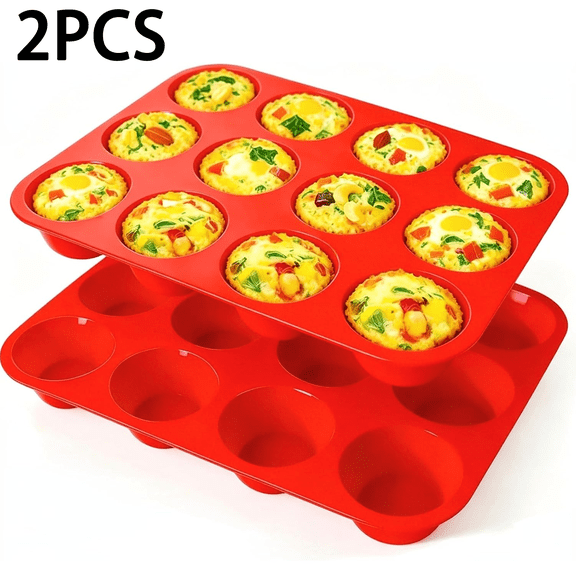 Silicone Mold for Baking, 12 Cup Nonstick Muffin Pan 2Pcs | Food-Grade Silicone Muffin Tin, Oven Dishwasher Freezer Safe Silicone Molds for Home Baking DIY, Cupcakes, Egg Bites