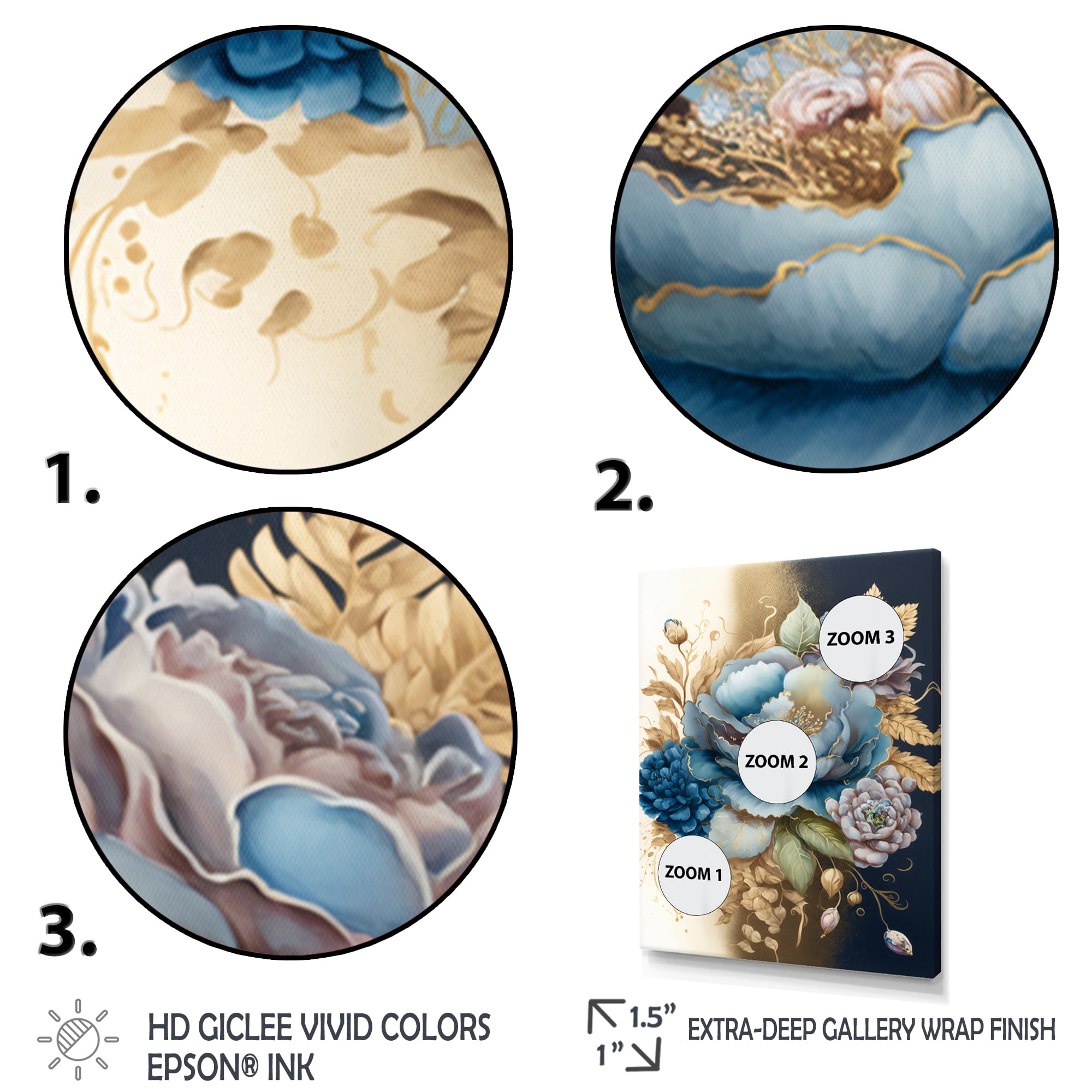 Designart Blue And Gold Mixed Floral Bouquet III Canvas Wall Art