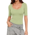 thumbnail image 2 of MOYIKO Plus Size Half Sleeve T Shirts for Women Scoop Neck Slim Fitted Summer Trendy Tops Casual Basic Tees Clothes, 2 of 7