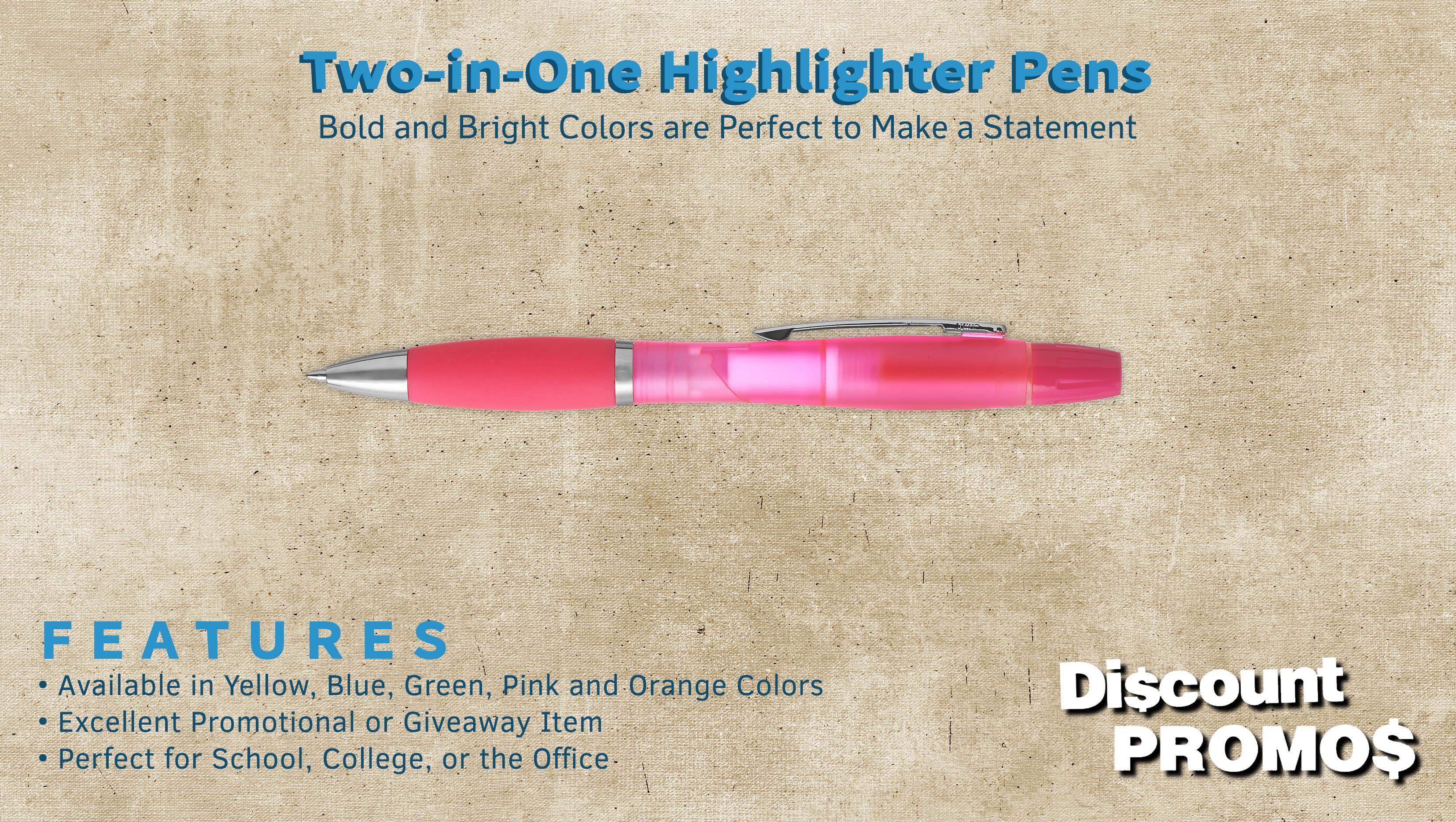 10 Two in one Highlighter Pens Pack - Ballpoint, Silver Accents - Pink