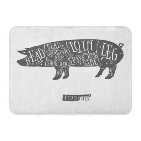 Chart Making Words Mat - GODPOK Meat White Pig American Cuts of Pork Vintage Typographic Butcher Scheme Diagram Chart Rug Doormat Bath Mat 23.6x15.7 inch