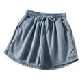 thumbnail image 4 of Lenpel Women's Sweat Shorts 2 Pc Casual Elastic Waist Drawstring Comfy Lounge Shorts Athletic Workout Shorts with Pockets, 4 of 6