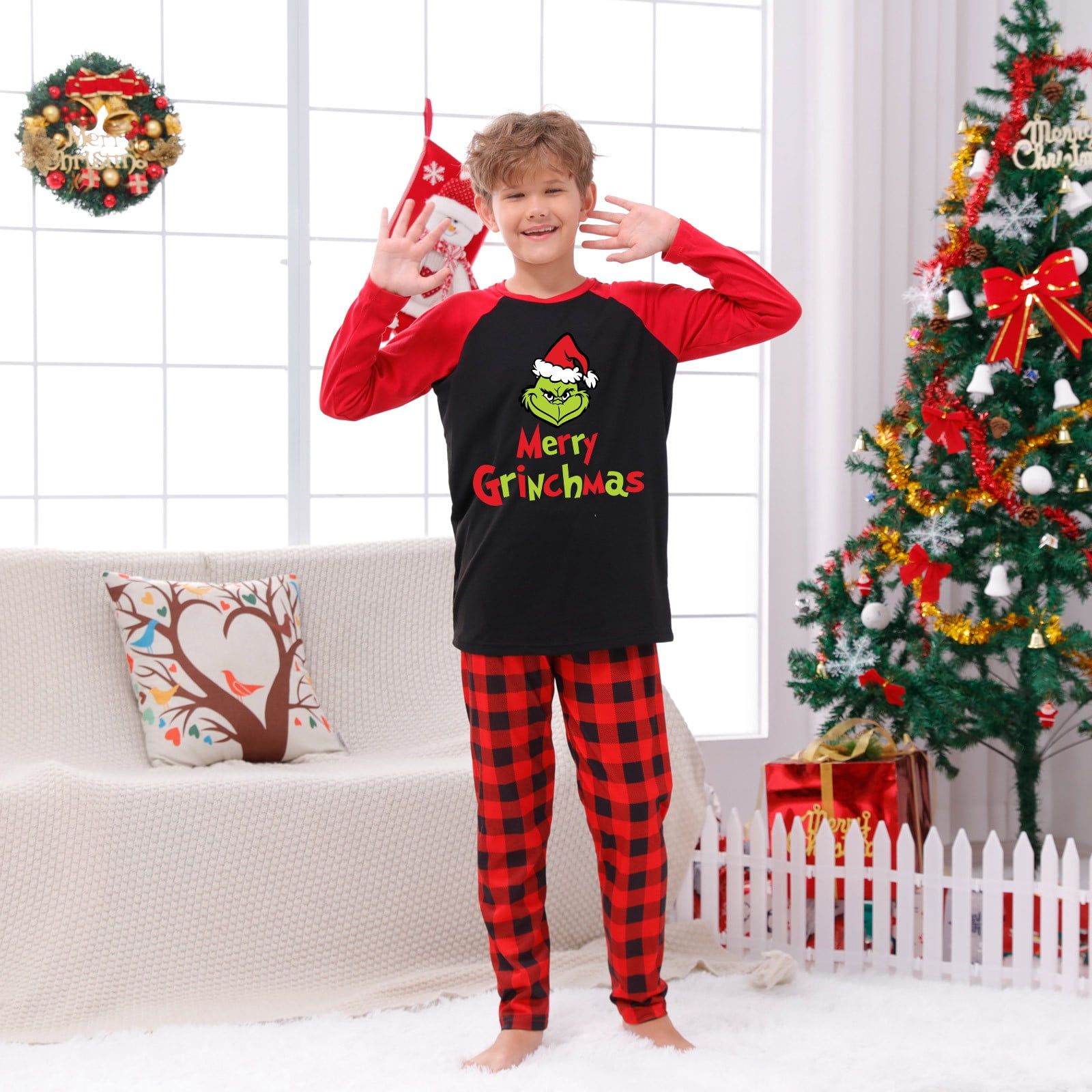 Grinch Shirt Grinch Pajama Pants Christmas Prints Family Matching Long Sleeve Tops Pants Set Family Matching Sets Kids 8 Years Walmart