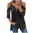 thumbnail image 2 of Puntoco Mujer Casual Encaje Media mangaｖ-Cuello Cremallera Hollow Out Camiseta Blusa tops Puntoco Puntoco-1470, 2 of 4