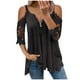 thumbnail image 2 of Puntoco Mujer Casual Encaje Media mangaｖ-Cuello Cremallera Hollow Out Camiseta Blusa tops Puntoco Puntoco-1470, 2 of 4