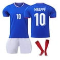 thumbnail image 1 of Sien 2425 Équipe Nationale de France Maillot Domicile Bleu Foncé de Soccer, #10 MBAPPE Maillot de Soccer d'Été à Manches Courtes, Ensemble de 3 Pcs de Maillot de Soccer Français pour Enfants de Plein Air avec Chaussettes Rouges, #10/24, 1 of 1