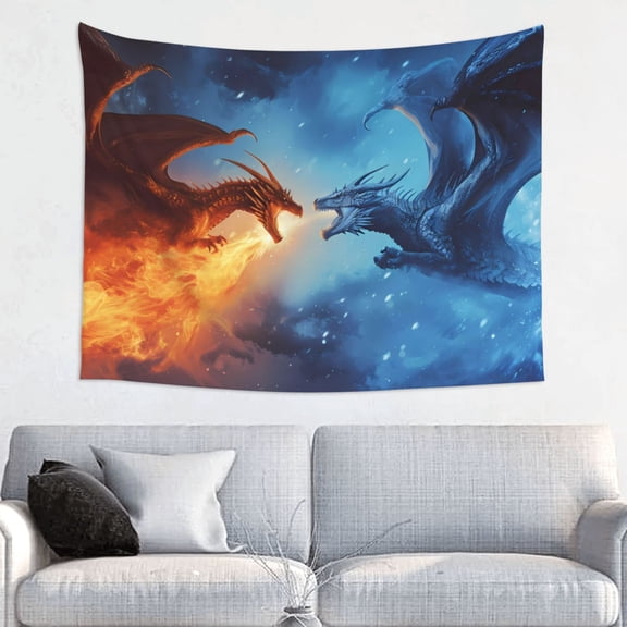 Kdxio Red And Blue Fire Dragon A Wall Hanging Tapestries Banner For Bedroom College Dorm Home Living Room Party Decor 29X37 In