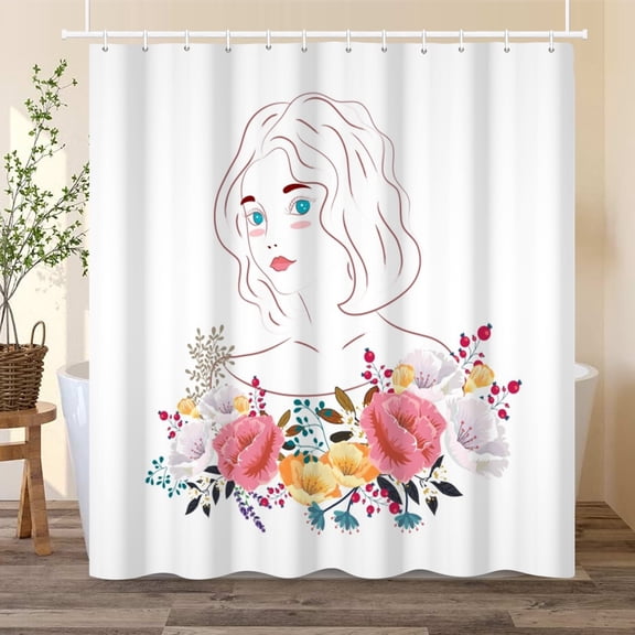 Spring Floral Shower Curtain Beauty Women Bath Curtain for Bathroom Decor with Hooks 72x72 in