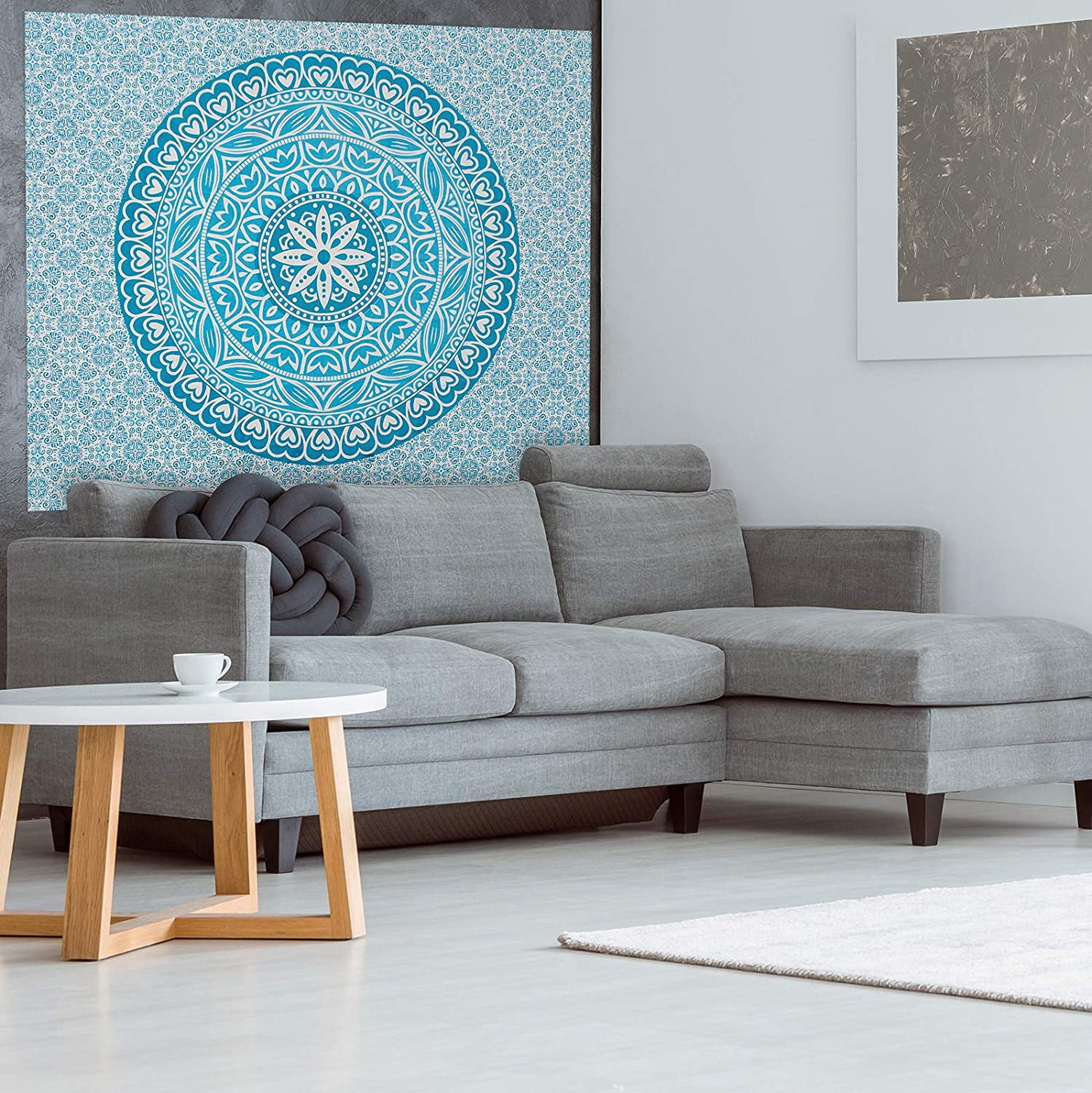 Americanflat Mandala Tapestry Wall Hanging - Boho Hippie Indie Colorful Decoration Artwork Blanket for Living Room, Bedroom, or College Dorm - Handcrafted in India 100% Cotton, 50x60 Aqua