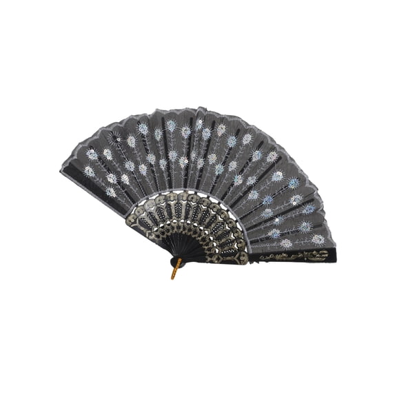 Vocoste 1 Pc Sequins Folding Fan for Masquerade White Black