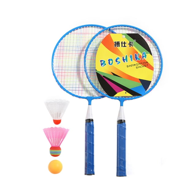 1 Set Badminton Racket Beginner Training Outdoor Sports Leisure Toys Badminton Set for Outdoor Playing (1 Set Blue Racket, 3 Badmintons)