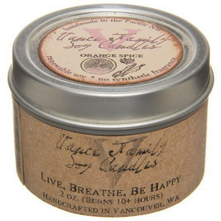 (Price/2 oz)Vance Family Soy Candles Soy Candle in Mini Tin, Orange Spice, Non-GMO