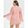 thumbnail image 2 of CurveSoul Floral Print Dresses for Women V Neck Long Sleeve Ruched Ruffle Short Dress Elastic High Waist Flowy Dress, 2 of 4