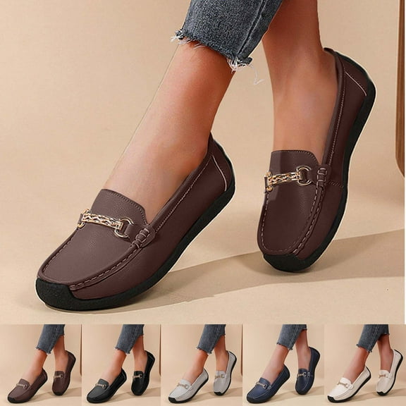 Hinvhai Women's Business Loafers Work Casual Flats Shoes Lightweight Penny Leather Slip On Walking Shoes Gray 9.5(43)