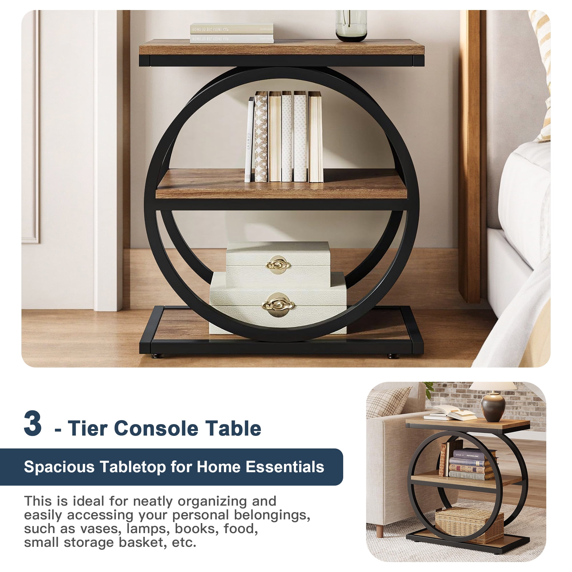 Demi Bonndustrial Console Table for Entryway, Farmhouse Sofa Tables Behind Couch, Rustic Wood and Metal Foyer Table with 3-Tier Shelves for Hallway Living Room, Beige