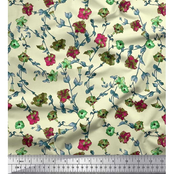 Soimoi Cotton Duck Fabric Leaves & Floral Artistic Fabric Prints by Yard 56 Inch Wide