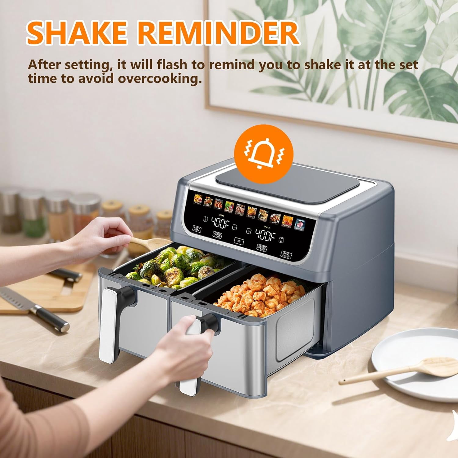 Haysky 9.5QT Dual Basket Air Fryer, 10-in1 Digital Touchcreen 2 Independent 4.75Qt Basket, Non-Stick, Gray