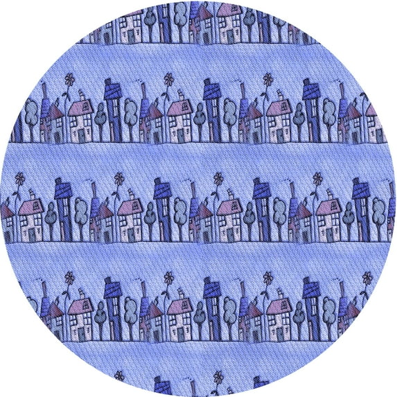 Ahgly Company Machine Washable Indoor Round Transitional Day Sky Blue Area Rugs, 4' Round