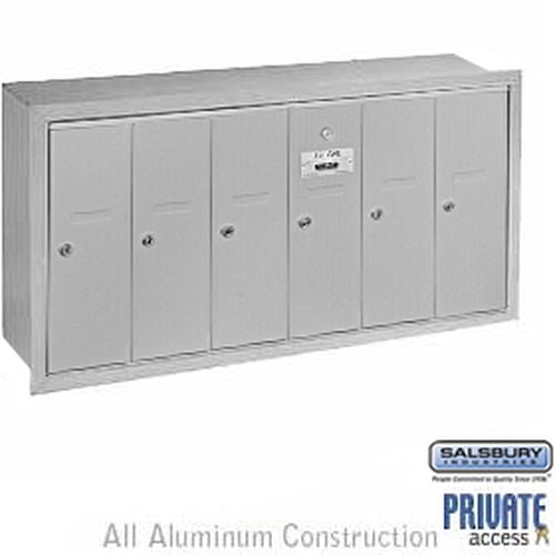 Vertical Mailbox (Includes Master Commercial Lock) - 6 Doors - Aluminum - Recessed Mounted - Private Access