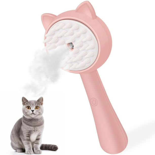 Cepillo de vapor para gatos, limpiador de cepillo de vapor para gatos 3 en 1, cepillo de aseo de masaje de silicona para mudar, peine para gatos y perros (gato rosa)