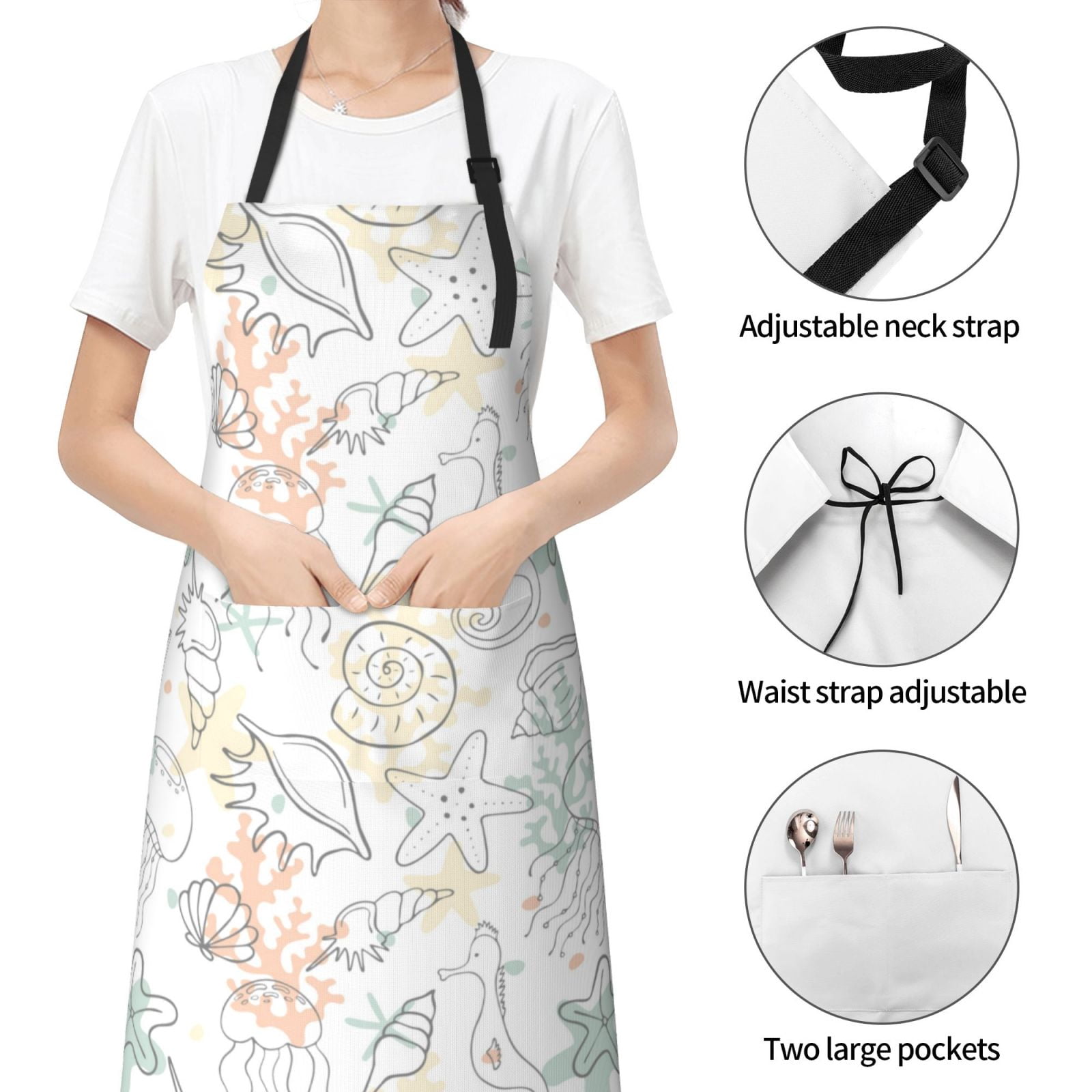 Kdxio Sea Animals Apron with Pockets Adjustable Kitchen Aprons for Men Women Waterproof Aprons for Cooking,Drawing,Crafting, Baking Household Cleaning