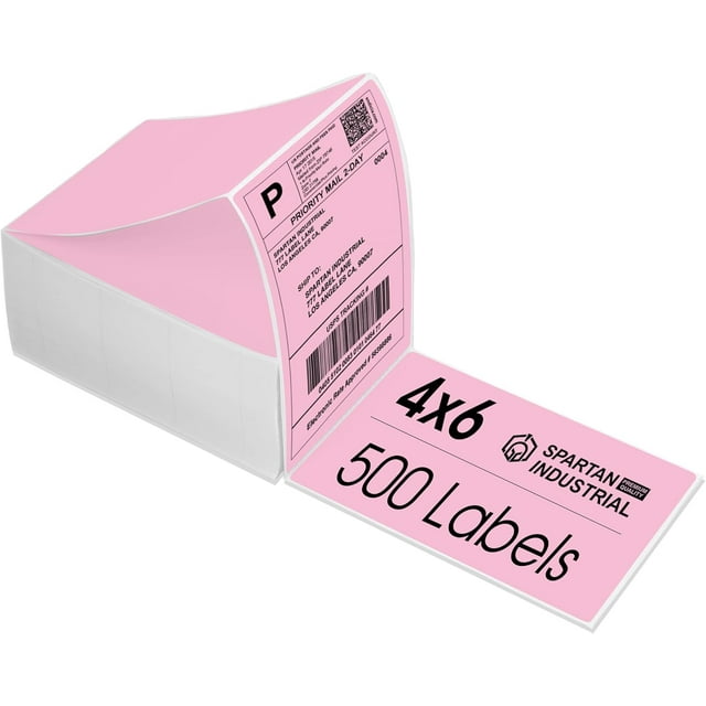 shiyou-Direct Thermal 4" X 6" Fanfold Pink Shipping Labels | (500 Total 4x6 Fan-fold Labels) | Compatible with Rollo, Munbyn, Zebra Thermal Printers | Commercial Grade and Professional