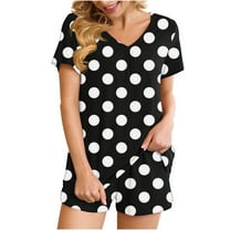Fashion 2 Piece Sets for Women Summer Plus Size Polka Casual Home Two-piece V-neck Top With Pocket Shorts Set