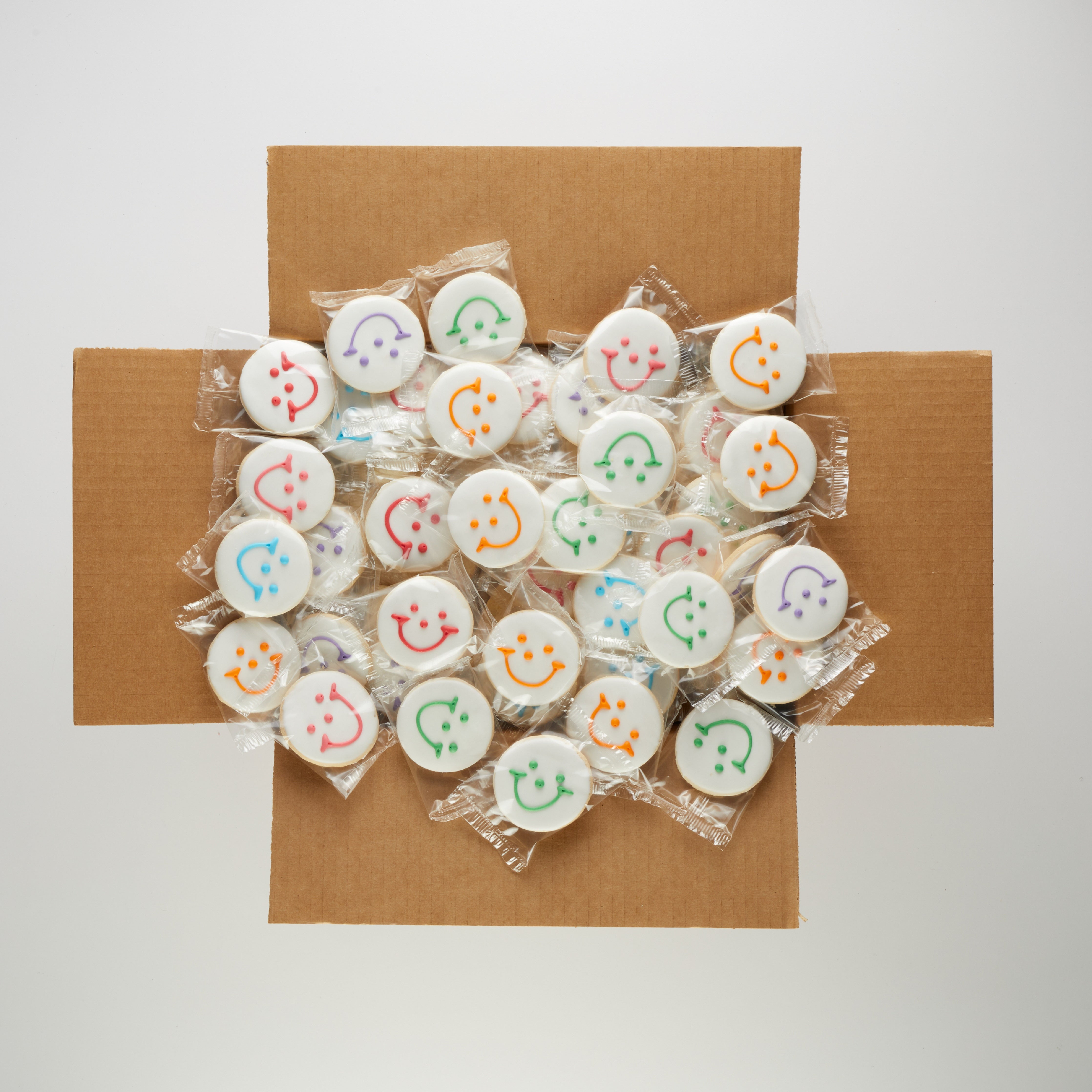 Case of 50 Mini Original Smiley Cookies - Nut Free, Individually Wrapped, Kosher, Iced Sugar Cookies