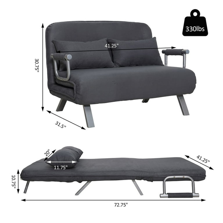 HomCom Small Sofa Couch Futon with Fold Up Bed and Adjustable
