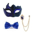 thumbnail image 2 of Xfvqtps Mask Bow Tie and Brooches Set for Men Carnival Holiday Party Half Face Masquerade Mask Rhinestone Suit Chain and Bowtie Set for Mardi Gras Party Blue, 2 of 6