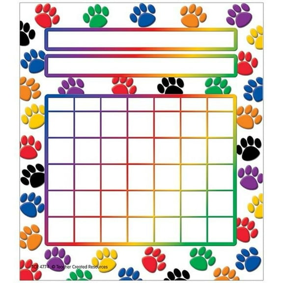 Teacher Created Resources  Colorful Paw Prints Incentive Chart, 5.25 x 6 in. - 36 Per Pack - Pack of 6