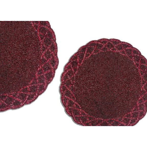 Handmade Beaded Placemats, Set Of 2 Christmas Tablemats, Designer Charger Plate 13X13 Inch
