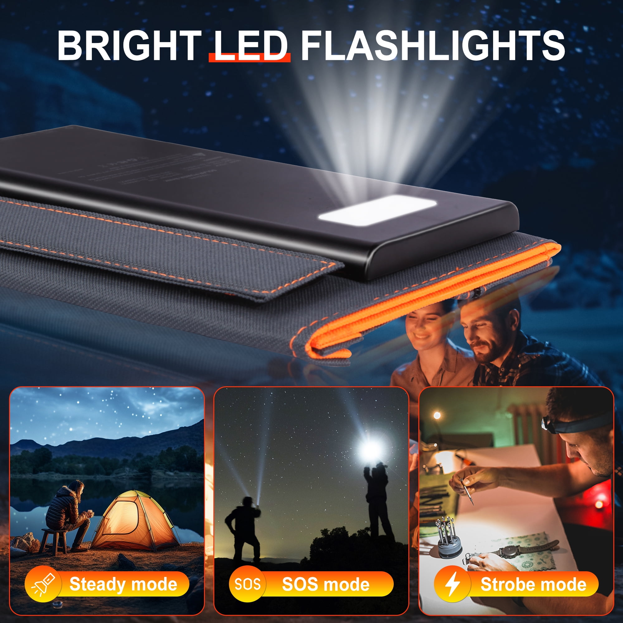 OWNTECH Solar Charger, 20000mAh Outdoor Waterproof Portable Power Bank，5V USB Ports Output for Smartphones iPhone Tablets Outdoor Camping Hiking (Orange)