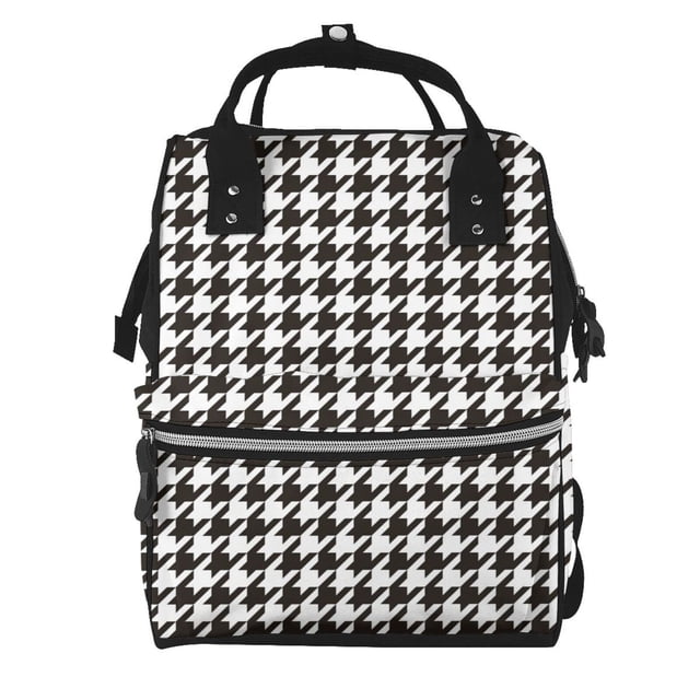 Easygdp Houndstooth Black And White para Bolsa de Bebé de Gran Capacidad con Múltiples Bolsillos, Bolsa de Pañales para Padres, Bolsa de Viaje Organizada y Elegante