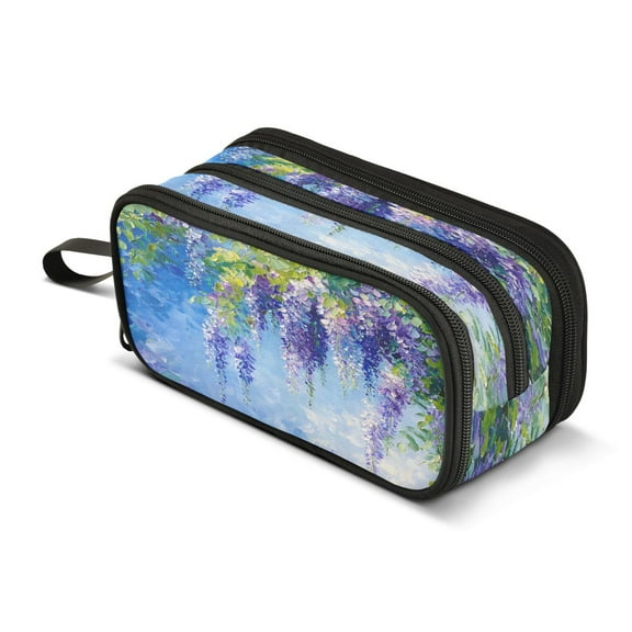 ALAZA Lavender Oil Paint Pencil Case Bag 3 Compartment Pen Pouch Large Storage Holder Box Organizer