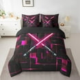 thumbnail image 2 of Erosebridal 3D Lightsaber Games Bedding Full Size,Neon Lights Comforter Sets with Sheets,Pink Geometry Gradient Grid Bedding Sets Full Size,Breathable Room Decor Reversible,7pcs, 2 of 6