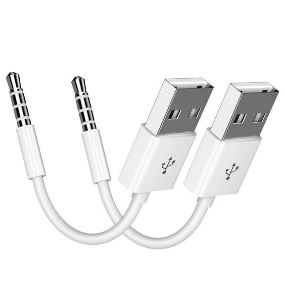 iPod Shuffle Cable, 2 Pack 3.5mm Jack/Plug to USB Power Charger Sync Data Transfer Cable for iPod Shuffle 3rd 4th MP3/MP4