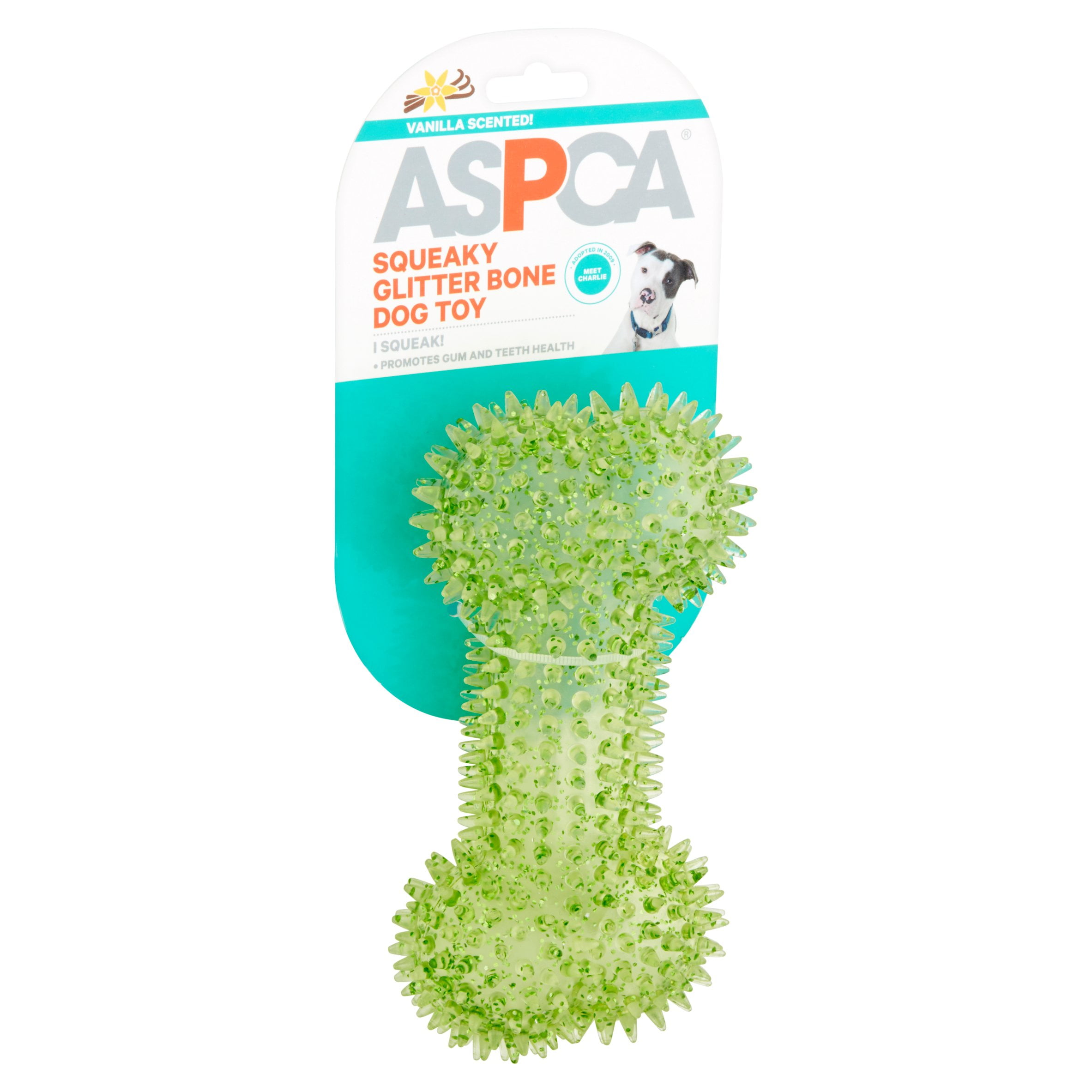 green squeaky dog bone