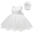 thumbnail image 3 of Baby Girls Ruffle Lace Backless with Headwear Bowknot Flower Wedding Christmas Dress, 3M-24M, 3 of 7