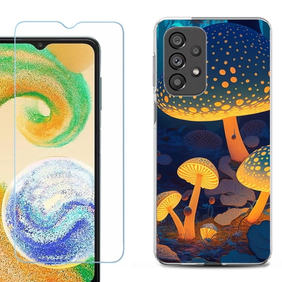 Shockproof Fashion Phone Case for Samsung Galaxy A23 5G, with Tempered Glass Screen Protector, by OneToughShield ® - Glowing Mushroom