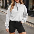 thumbnail image 6 of Puntoco Women's Quarter Zip Sweatshirt, Long Sleeve Fleece Lined Stand Collar Pullover, Casual Loose Fit Top with Pockets for Fall Winter White-Y XL, 6 of 8