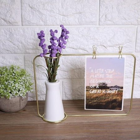 Postcard Holder Display LYUMO Ceramic Flower Plant Pot Vase Postcard Photo Holder Display Iron Frame Bracket with Clip, Iron Vase Photo Display, Iron Vase Photo Holder ()