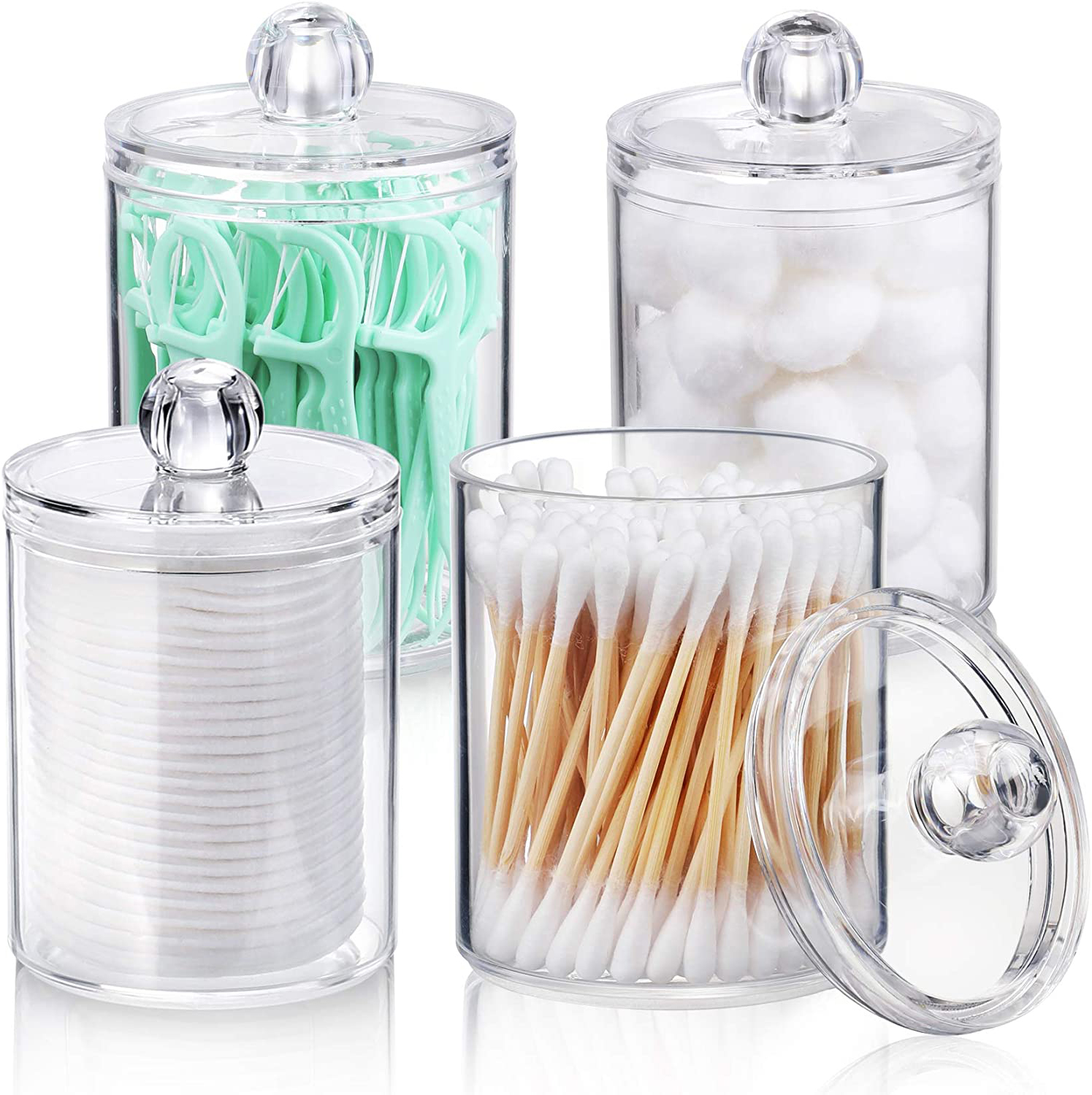 4 Pcs Qtip Holder Dispenser for Cotton Ball, Cotton Swab, Cotton Round