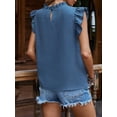 thumbnail image 5 of Women's Ruffle Short Sleeve Pleated Crew Neck Top Pullover, 5 of 6