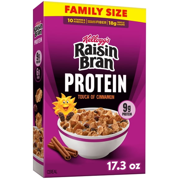 Kellogg's Raisin Bran Protein Touch of Cinnamon Breakfast Cereal, Family Size, 17.3  oz