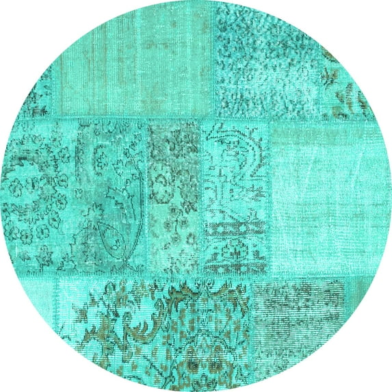 Ahgly Company Indoor Round Patchwork Turquoise Blue Transitional Area Rugs, 5' Round